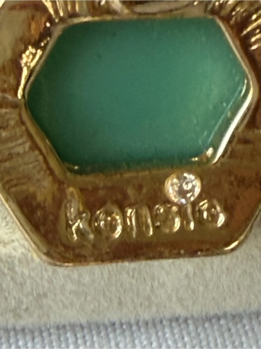 Kensie Gold Tone Faceted Stone Hexagon Open Cuff Bracelet Green Ivory